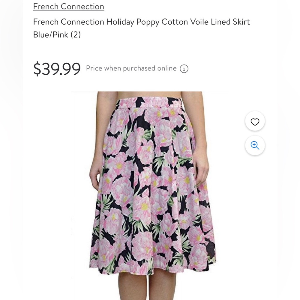 French connection pink poppies cotton skirt